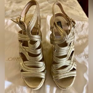 Joan & David light gold open toe wedge sandal